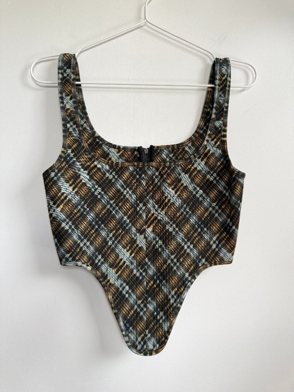 KNWLS Charlotte Knowles Corset Top Womens Blue Brown Bleach Plaid Bone UK 8/US 4